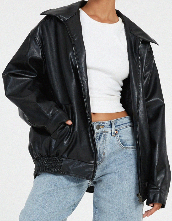 Oversize Skórzana Kurtka Bomber Damska