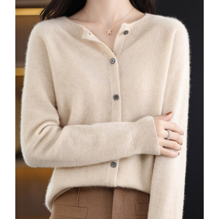 Kardigan Damski Elegancki Sweter z Okrągłym Kołnierzem