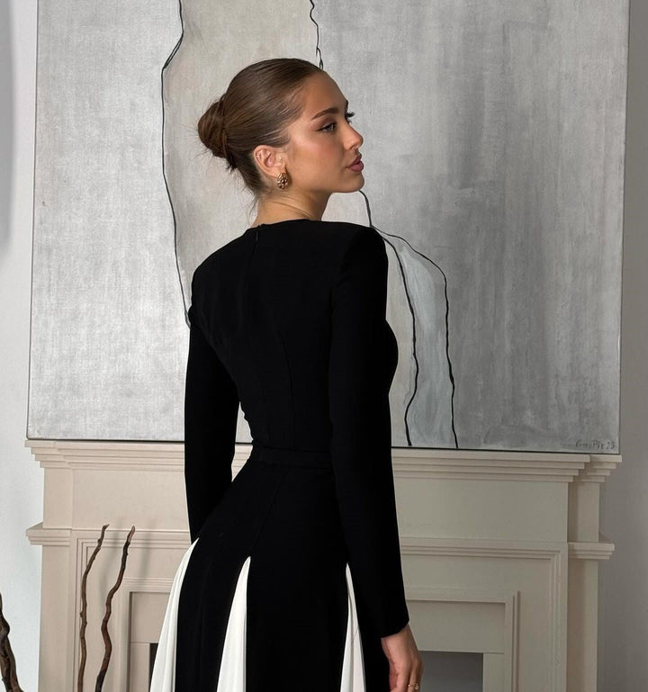 Elegancka Sukienka z Długim Rękawem O Dopasowanym Kroju