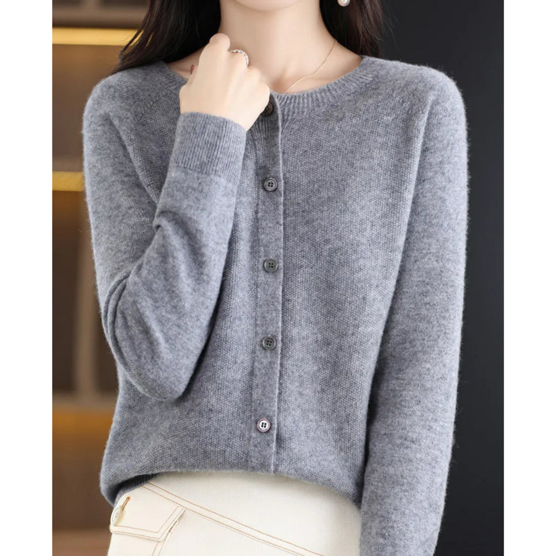 Kardigan Damski Elegancki Sweter z Okrągłym Kołnierzem