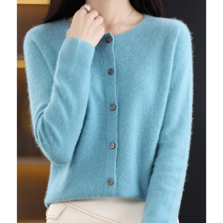 Kardigan Damski Elegancki Sweter z Okrągłym Kołnierzem