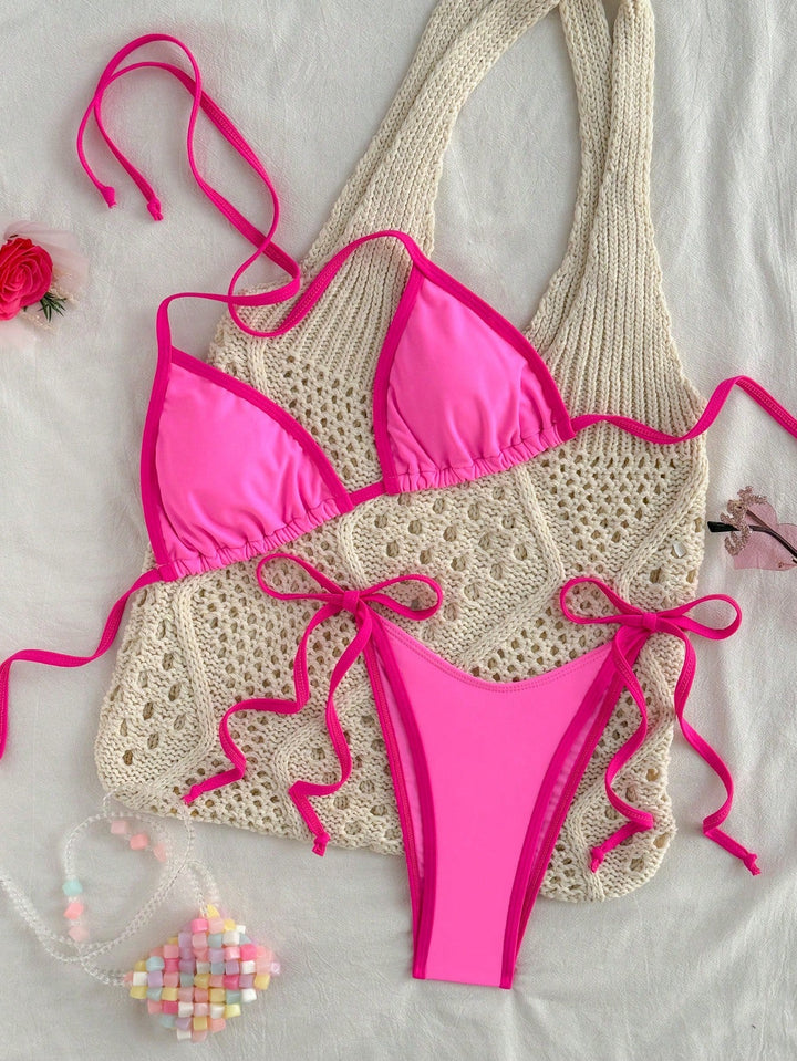 Bikini Trójkątne w Morskiej Błękicie z Kontrastowym Wykończeniem – Minimalistyczny Zestaw 2-częściowy do Wiązania