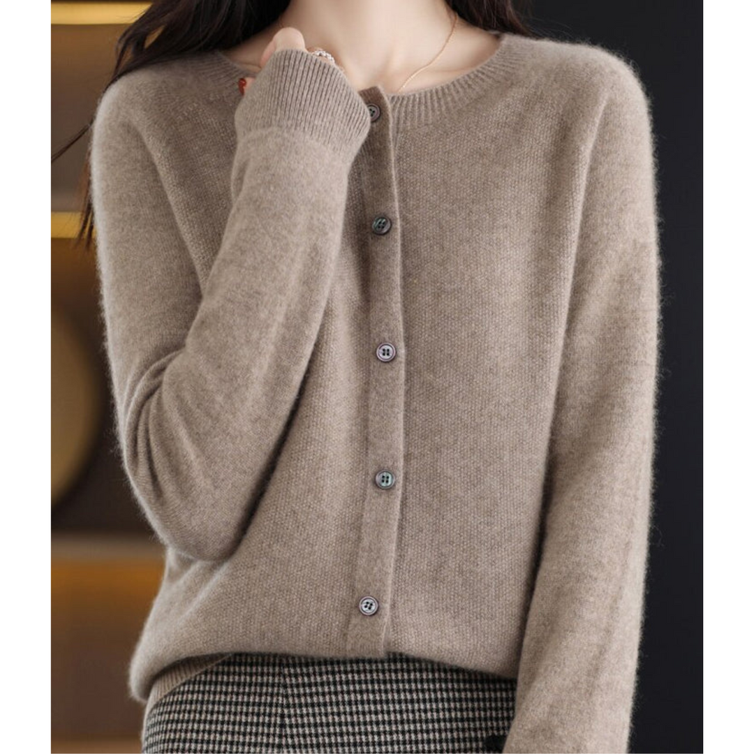 Kardigan Damski Elegancki Sweter z Okrągłym Kołnierzem