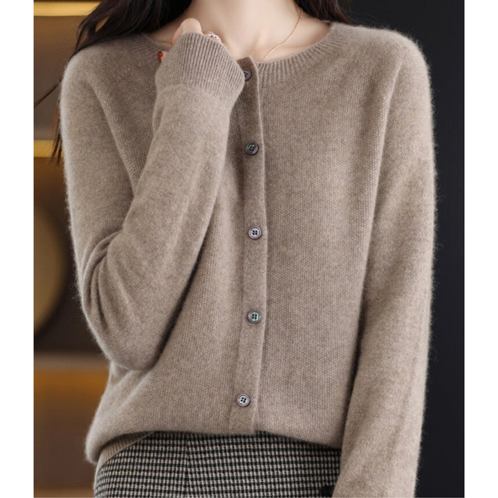 Kardigan Damski Elegancki Sweter z Okrągłym Kołnierzem