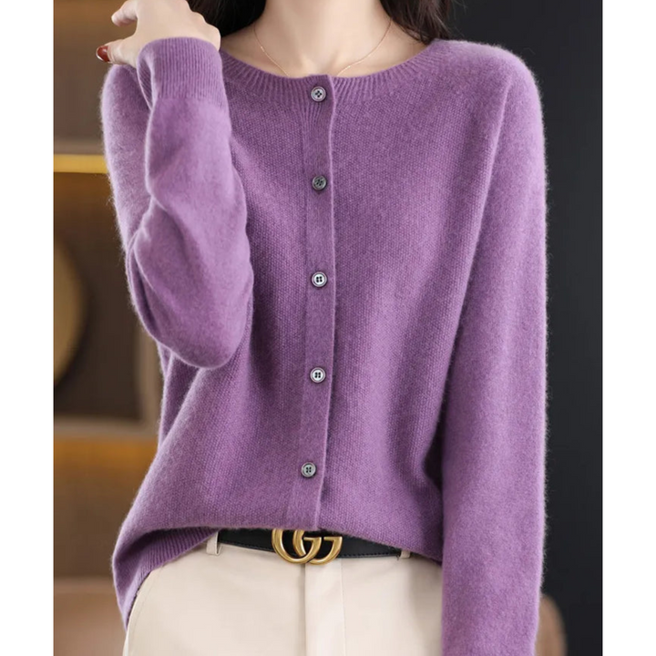 Kardigan Damski Elegancki Sweter z Okrągłym Kołnierzem
