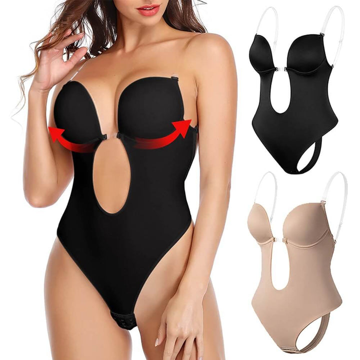 Bezszwowe Body Modelujące z Głębokim Dekoltem V i Odkrytymi Plecami