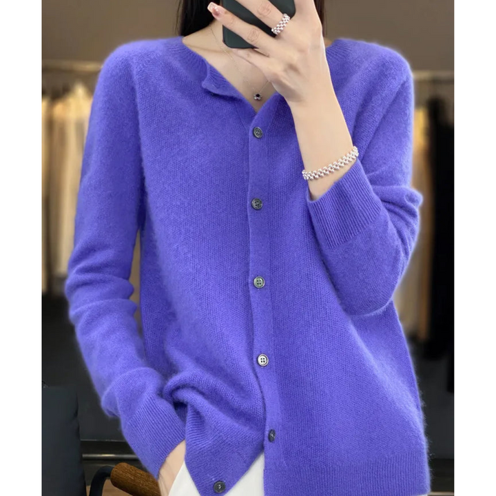 Kardigan Damski Elegancki Sweter z Okrągłym Kołnierzem