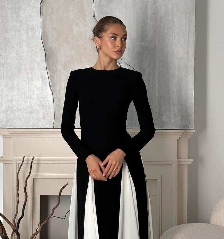 Elegancka Sukienka z Długim Rękawem O Dopasowanym Kroju