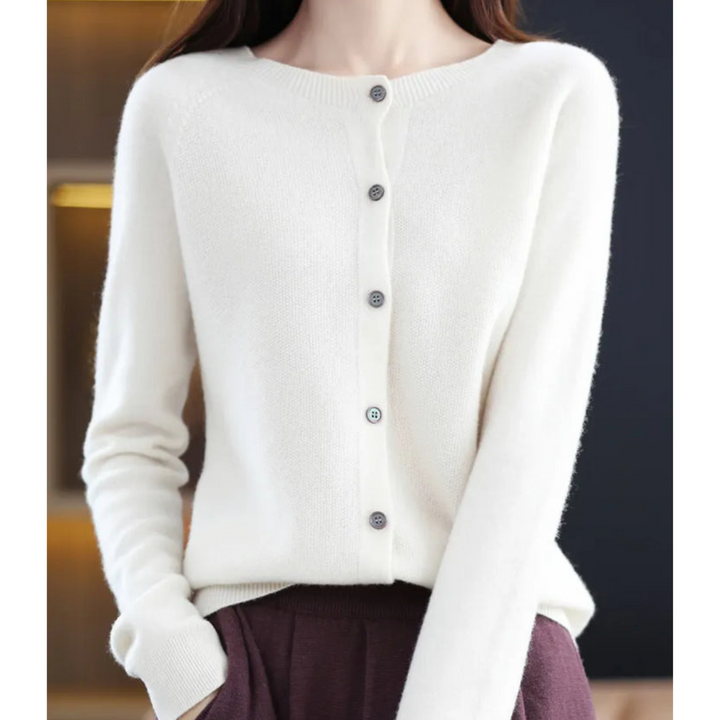 Kardigan Damski Elegancki Sweter z Okrągłym Kołnierzem