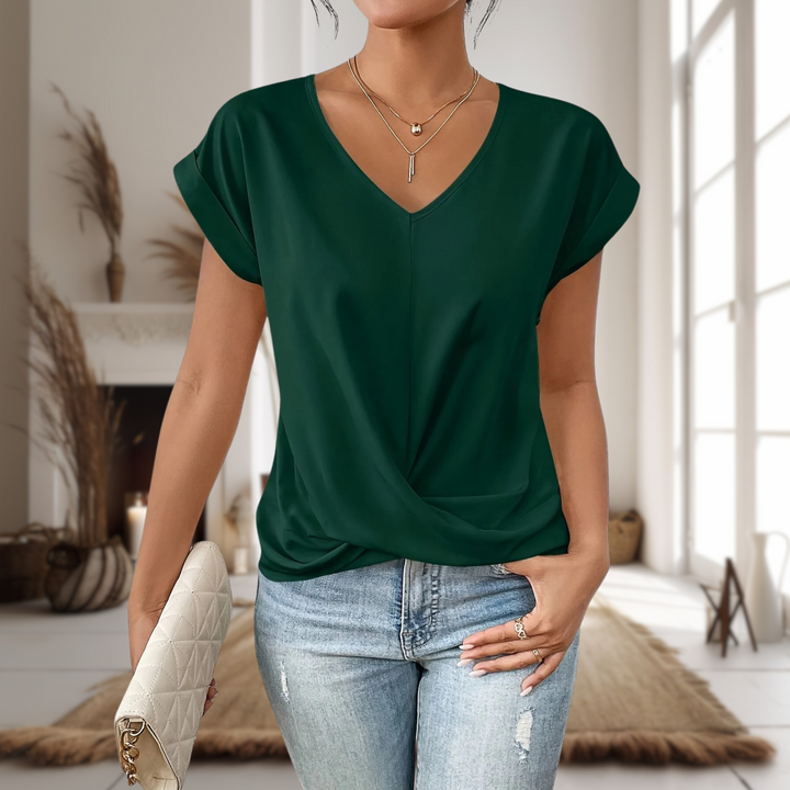 T-shirt Casual z Dekoltem w Serek - Codzienny Top dla Kobiet