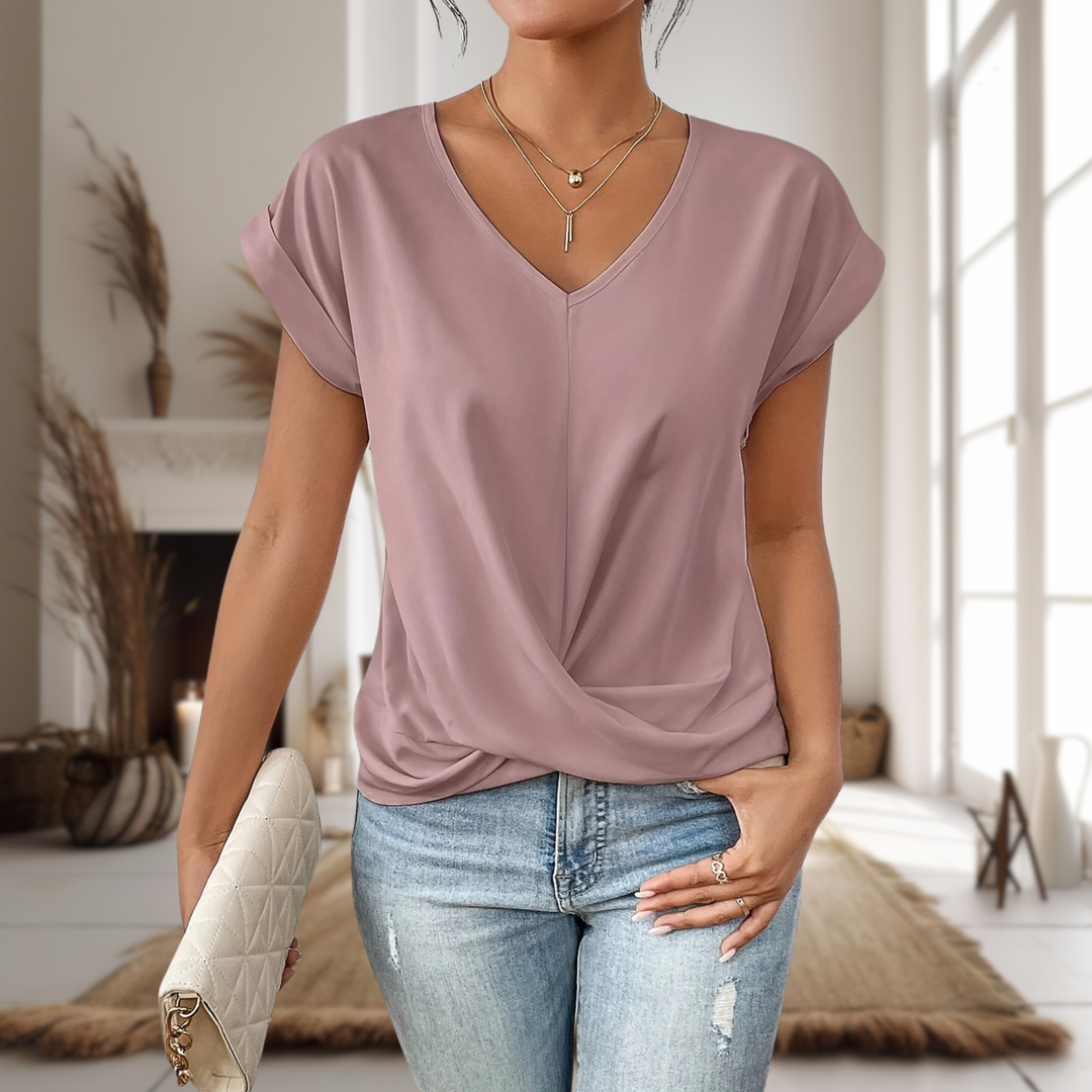 T-shirt Casual z Dekoltem w Serek - Codzienny Top dla Kobiet