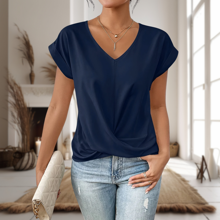 T-shirt Casual z Dekoltem w Serek - Codzienny Top dla Kobiet