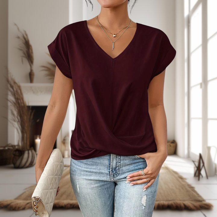 T-shirt Casual z Dekoltem w Serek - Codzienny Top dla Kobiet