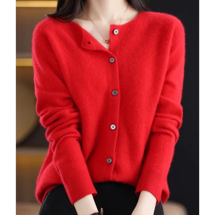 Kardigan Damski Elegancki Sweter z Okrągłym Kołnierzem