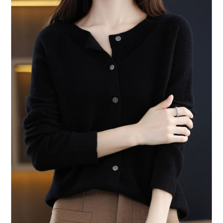Kardigan Damski Elegancki Sweter z Okrągłym Kołnierzem