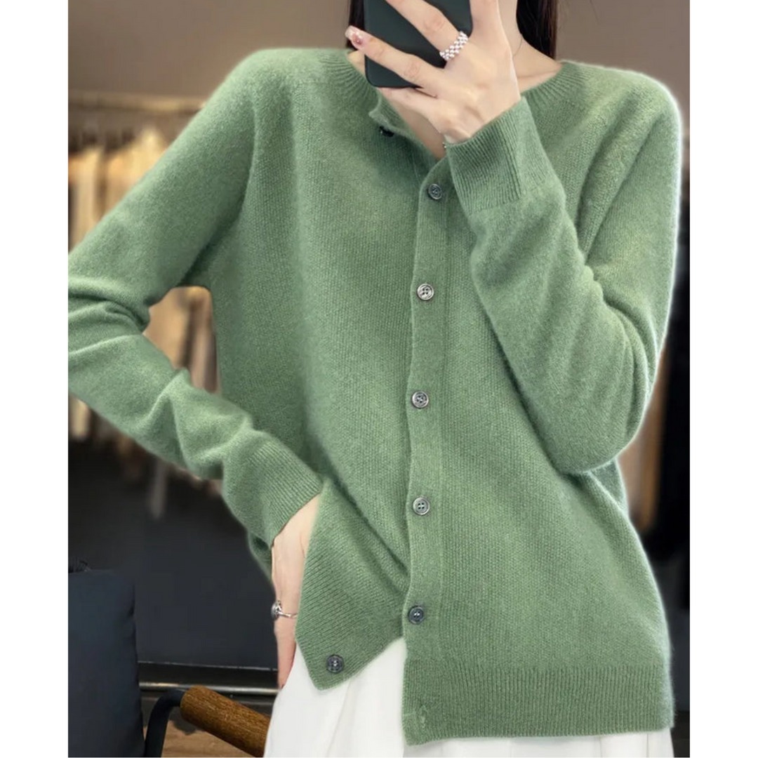 Kardigan Damski Elegancki Sweter z Okrągłym Kołnierzem