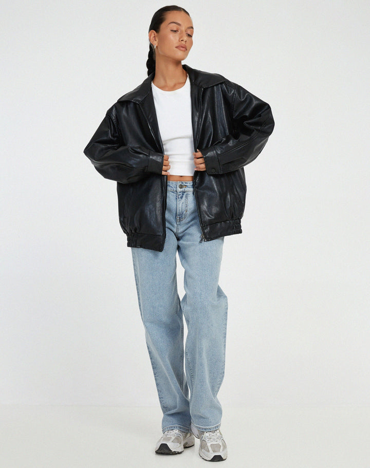 Oversize Skórzana Kurtka Bomber Damska