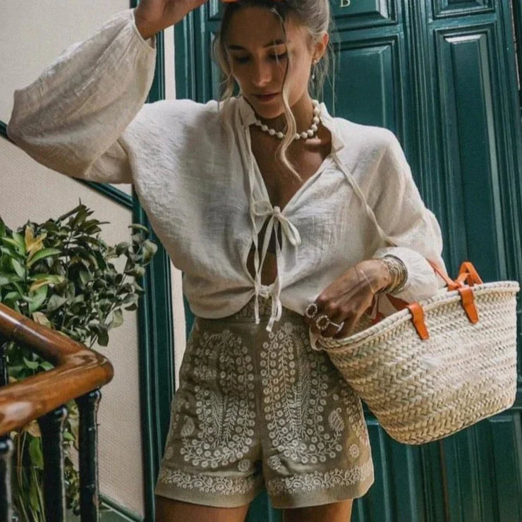 Wygodne Lniane Szorty Damskie w Stylu Boho