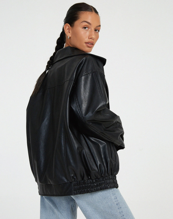 Oversize Skórzana Kurtka Bomber Damska