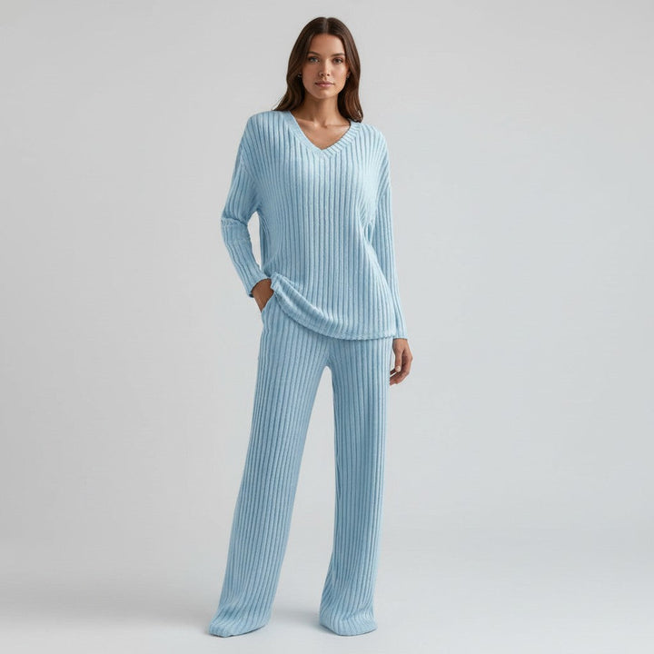 Komfortowy Dwuczęściowy Zestaw Loungewear Damski – Prążkowany Dres