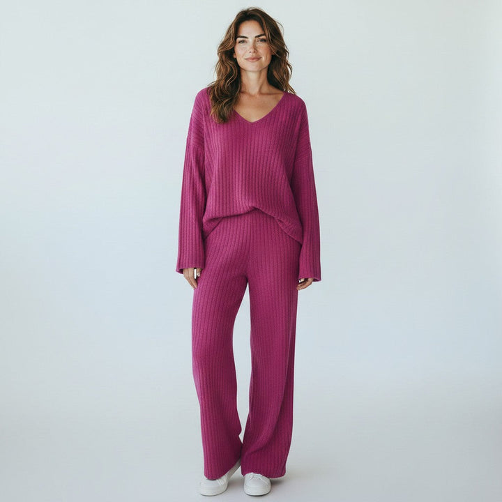 Komfortowy Dwuczęściowy Zestaw Loungewear Damski – Prążkowany Dres