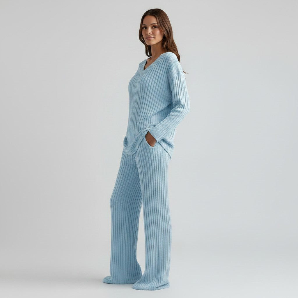 Komfortowy Dwuczęściowy Zestaw Loungewear Damski – Prążkowany Dres