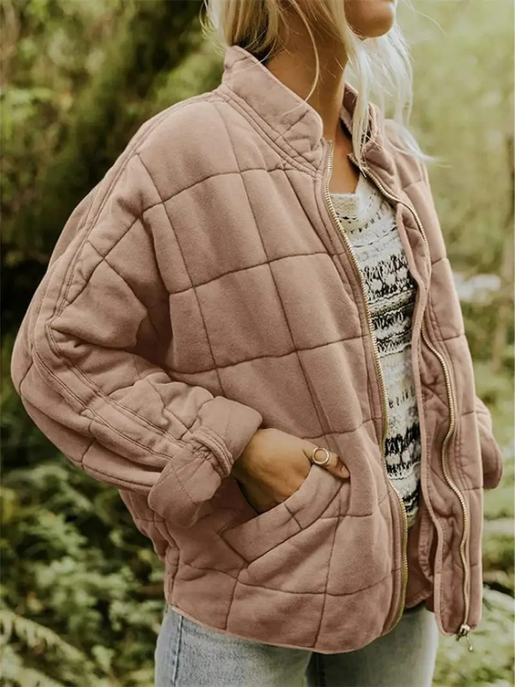 Kurtka Przejściowa z Wzorem w Klocki dla Kobiet