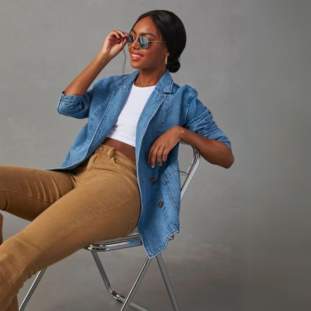 Denim Blazer Jas z Nowoczesnym Flair