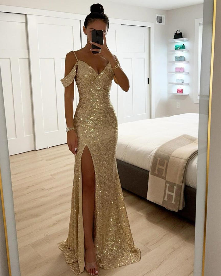 Błyszcząca Sukienka Wieczorowa Maxi W Eleganckim Stylu