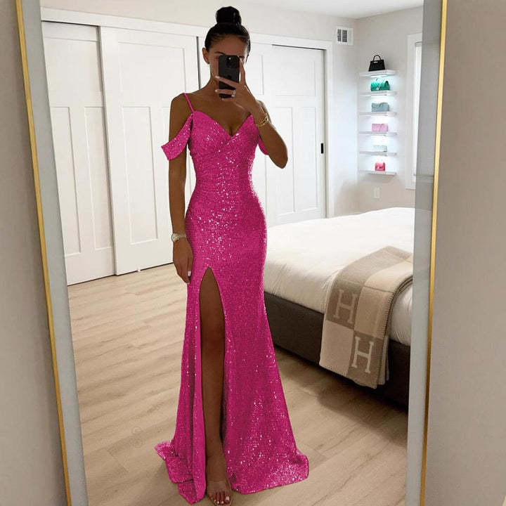 Błyszcząca Sukienka Wieczorowa Maxi W Eleganckim Stylu