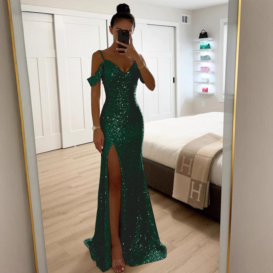 Błyszcząca Sukienka Wieczorowa Maxi W Eleganckim Stylu