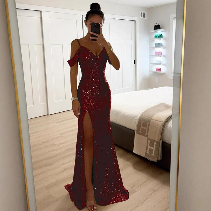 Błyszcząca Sukienka Wieczorowa Maxi W Eleganckim Stylu