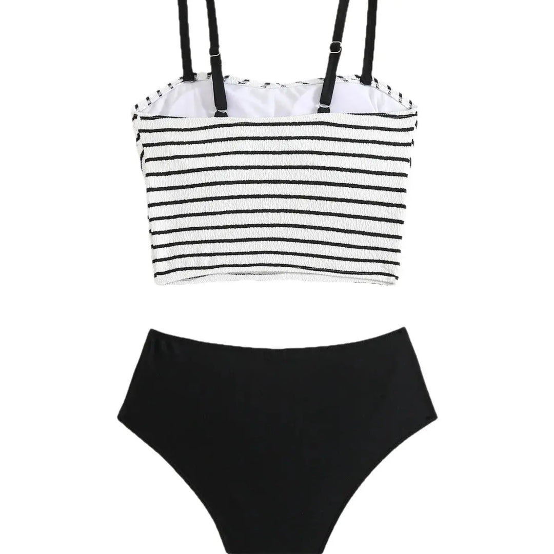 Bikini Damskie z Wysokim Stanem – Paski Slim Fit