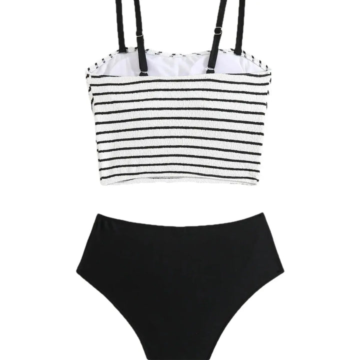 Bikini Damskie z Wysokim Stanem – Paski Slim Fit