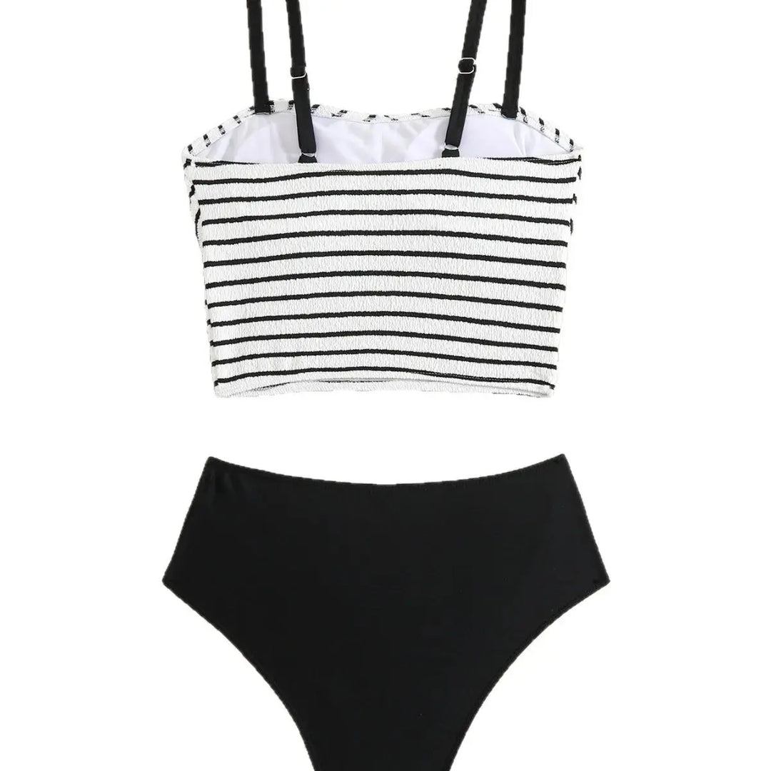 Bikini Damskie z Wysokim Stanem – Paski Slim Fit