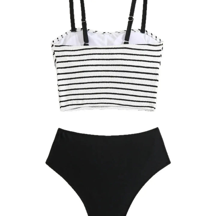 Bikini Damskie z Wysokim Stanem – Paski Slim Fit