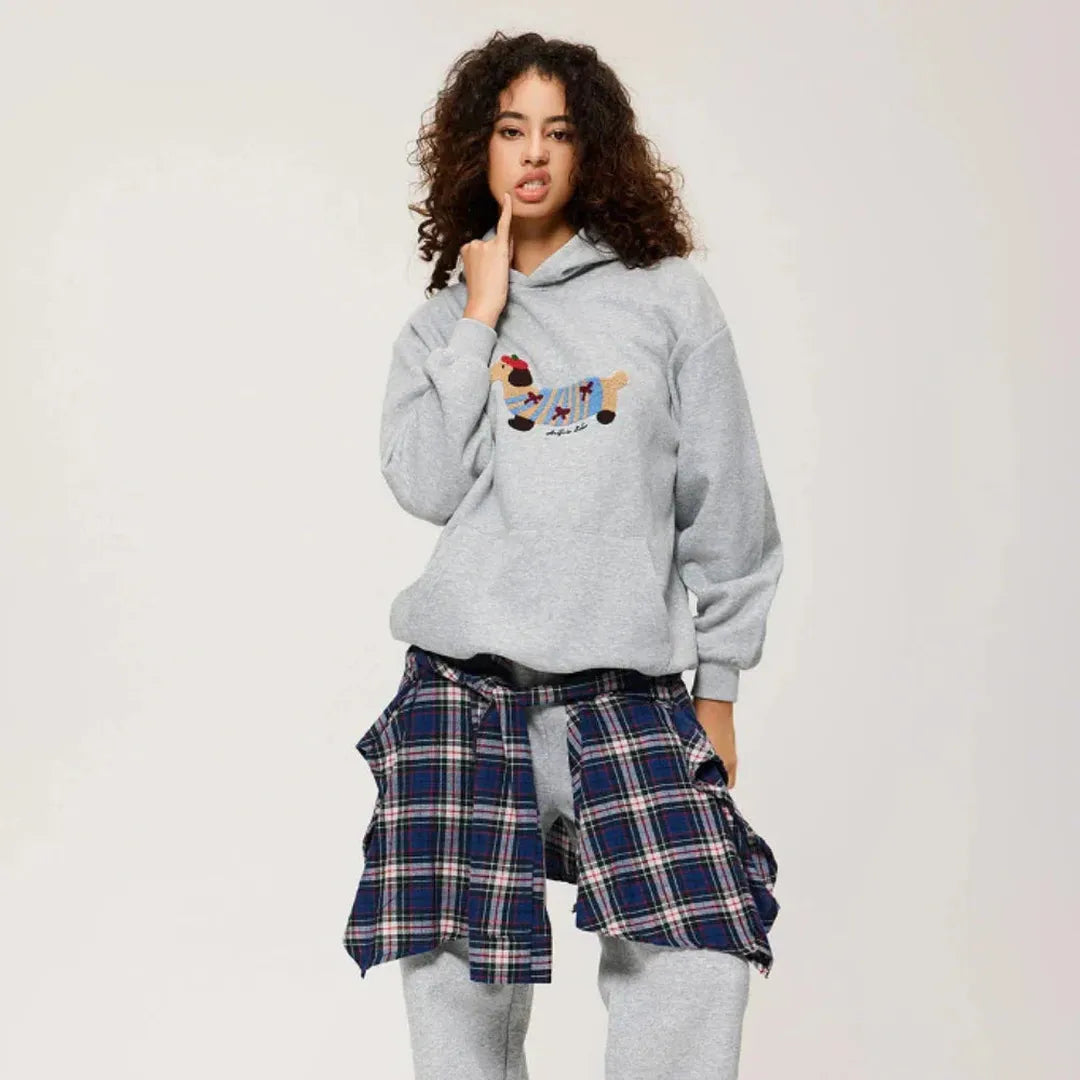 Oversize Bluza Damska z Haftem i Kieszenią W Casualowym Stylu