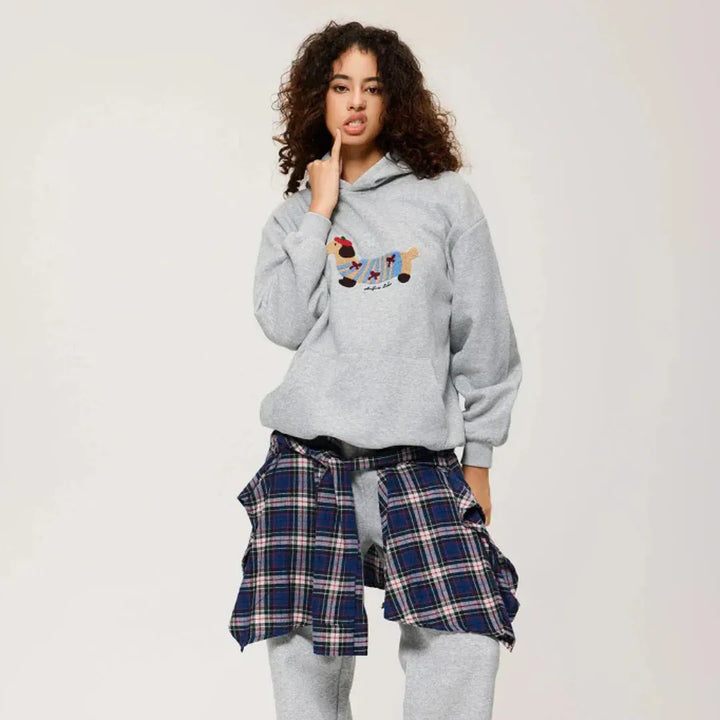 Oversize Bluza Damska z Haftem i Kieszenią W Casualowym Stylu