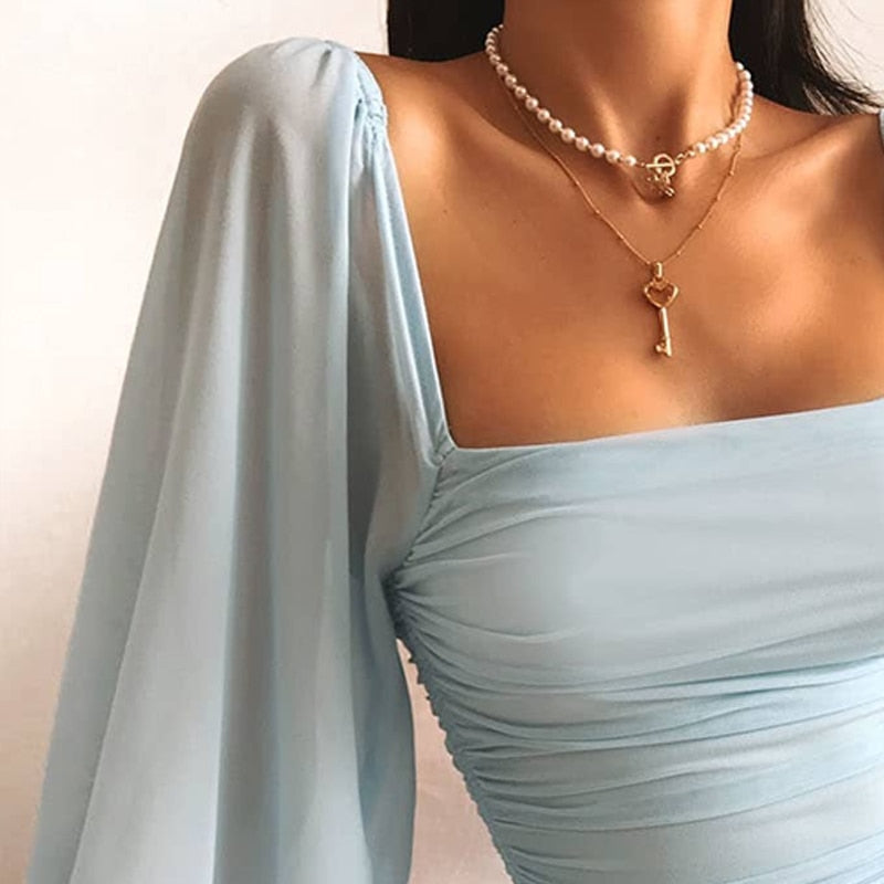 Sukienka Mini Bodycon z Bufkami