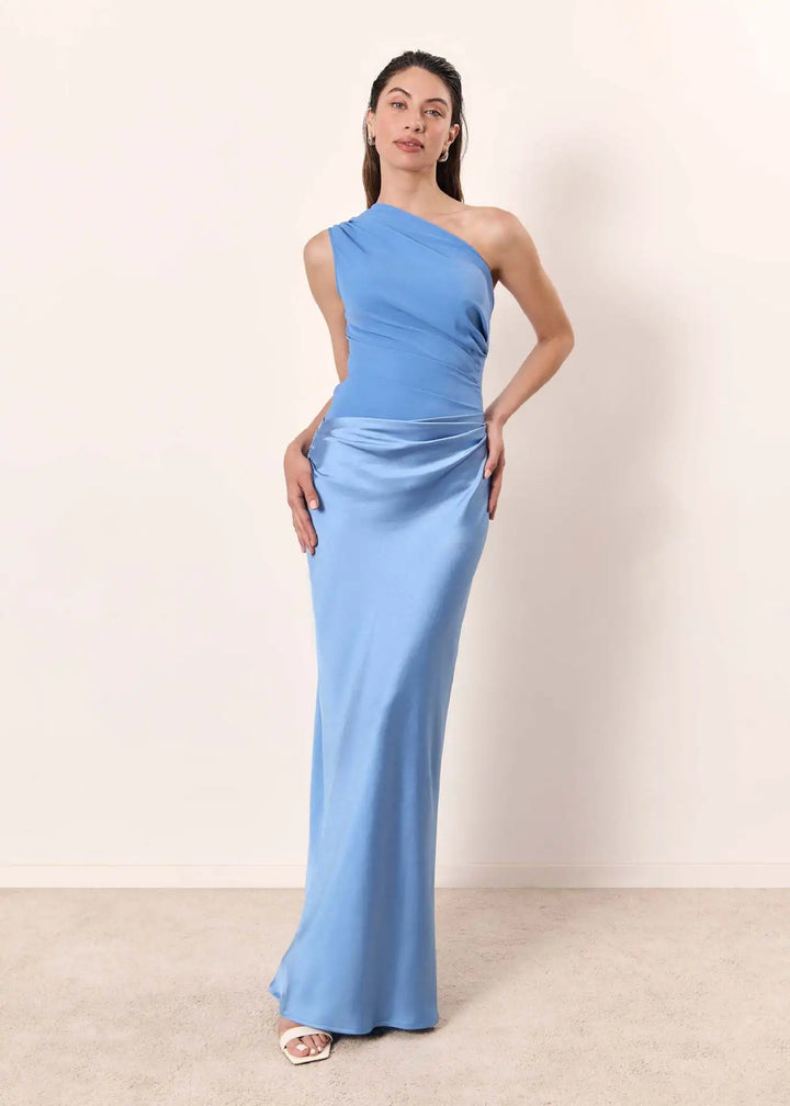 Satynowa Sukienka Maxi Na Jedno Ramię Dla Kobiet