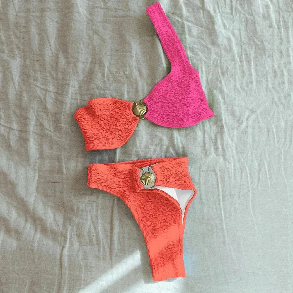 Bikini Damski Asymetryczny z Wykończeniem i Pierścieniem