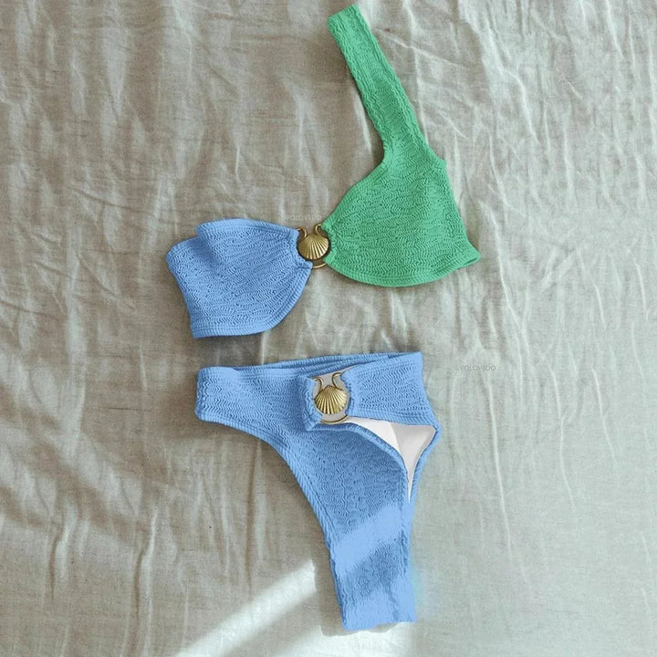 Bikini Damski Asymetryczny z Wykończeniem i Pierścieniem