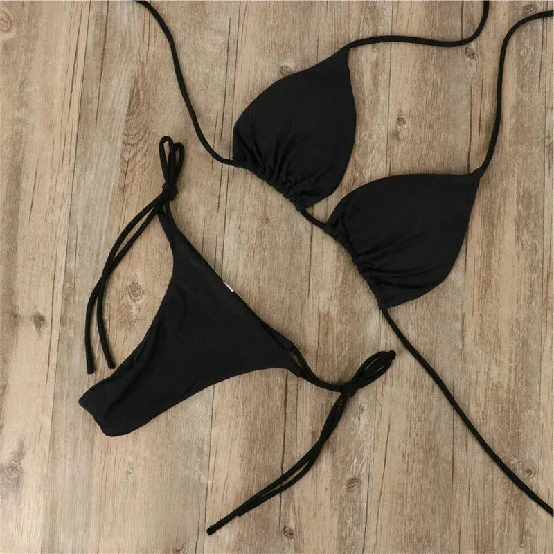 Bikini Damski z Odkrytymi Plecami i Regulowanymi Wiązaniami