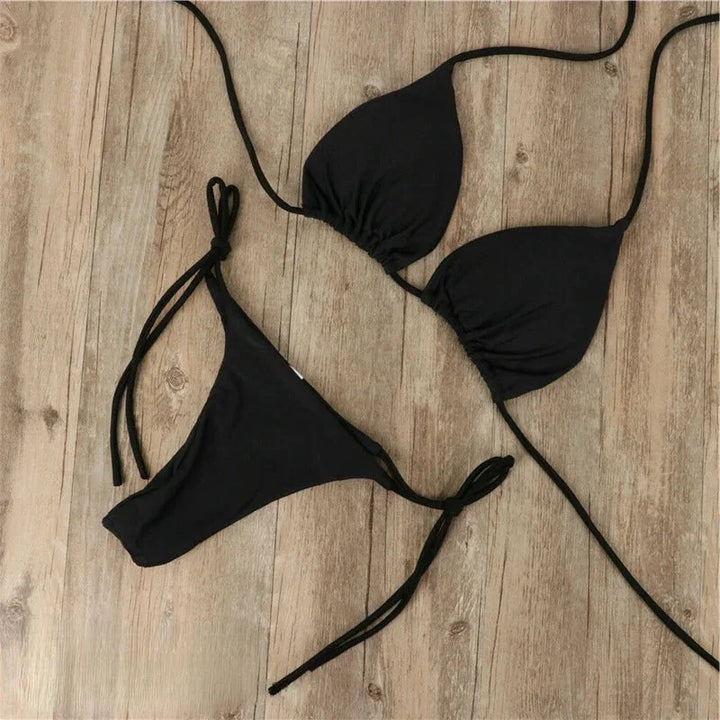 Bikini Damski z Odkrytymi Plecami i Regulowanymi Wiązaniami