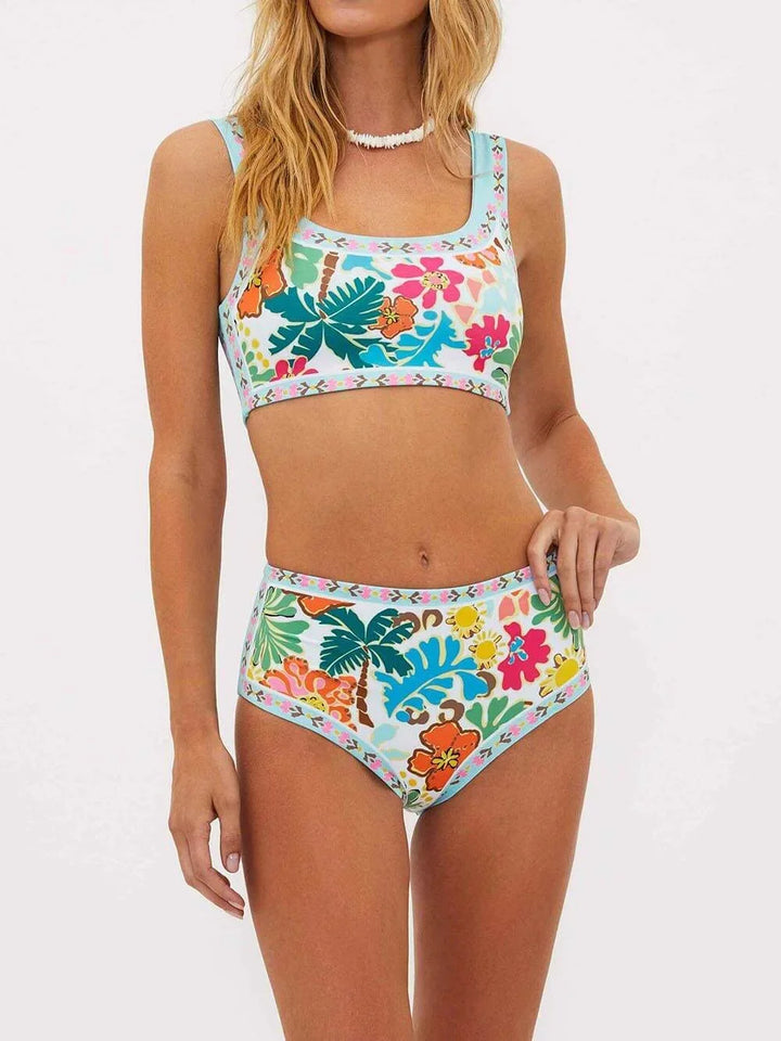 Damskie Bikini w Kwiaty z Wysokim Stanem