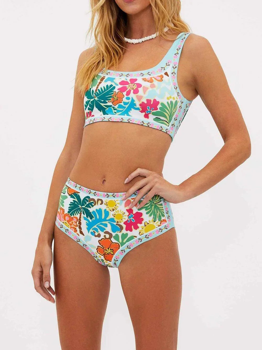 Damskie Bikini w Kwiaty z Wysokim Stanem
