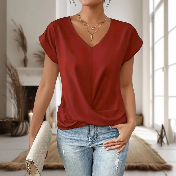 T-shirt Casual z Dekoltem w Serek - Codzienny Top dla Kobiet