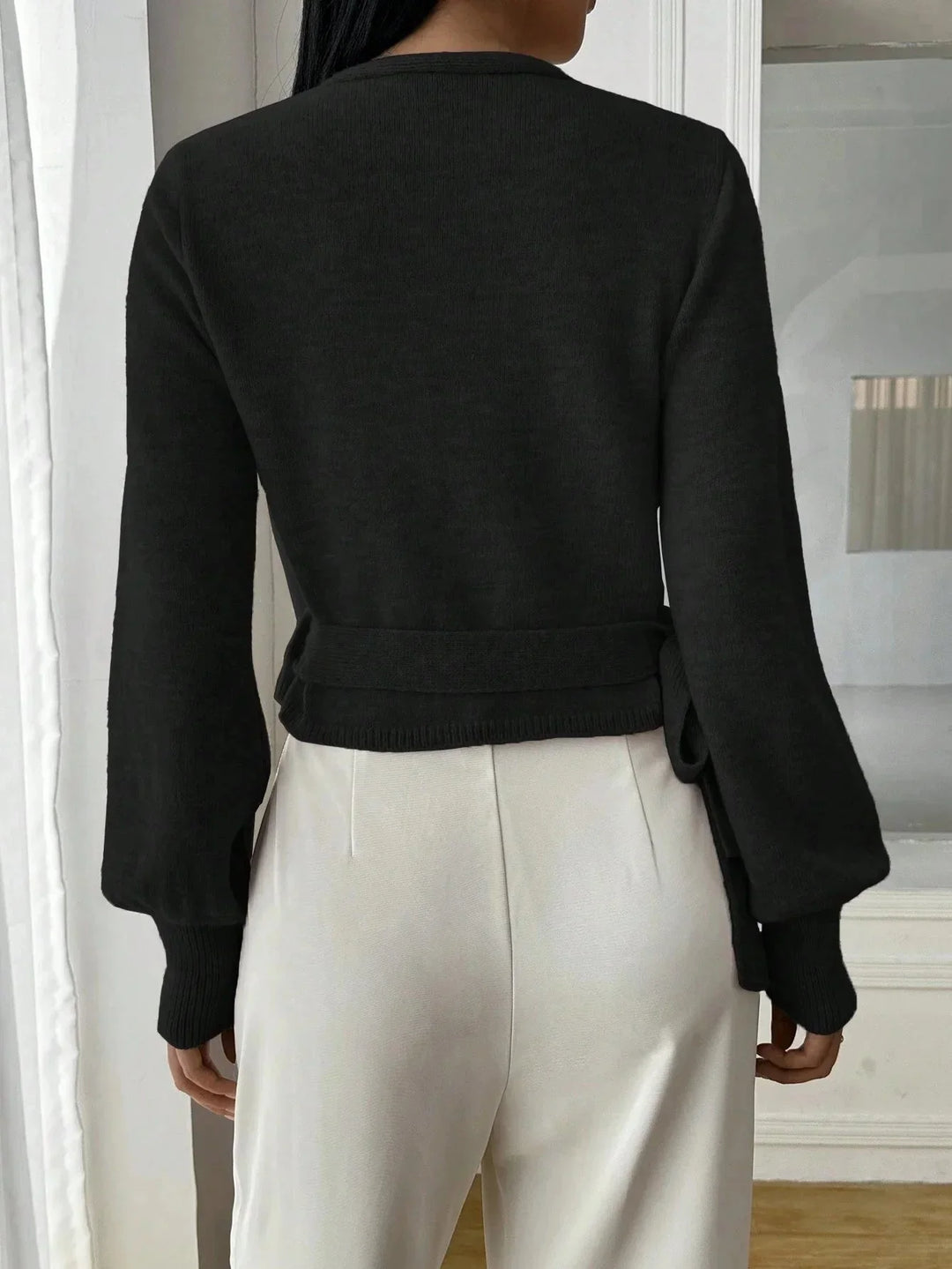 Sweter Kopertowy Damski z Wiązaniem W Talii