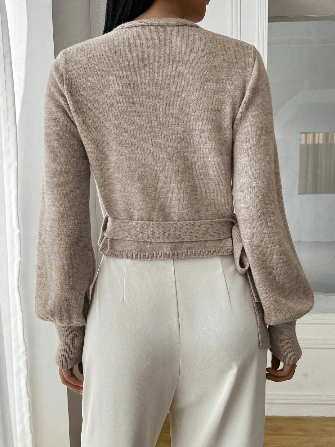 Sweter Kopertowy Damski z Wiązaniem W Talii