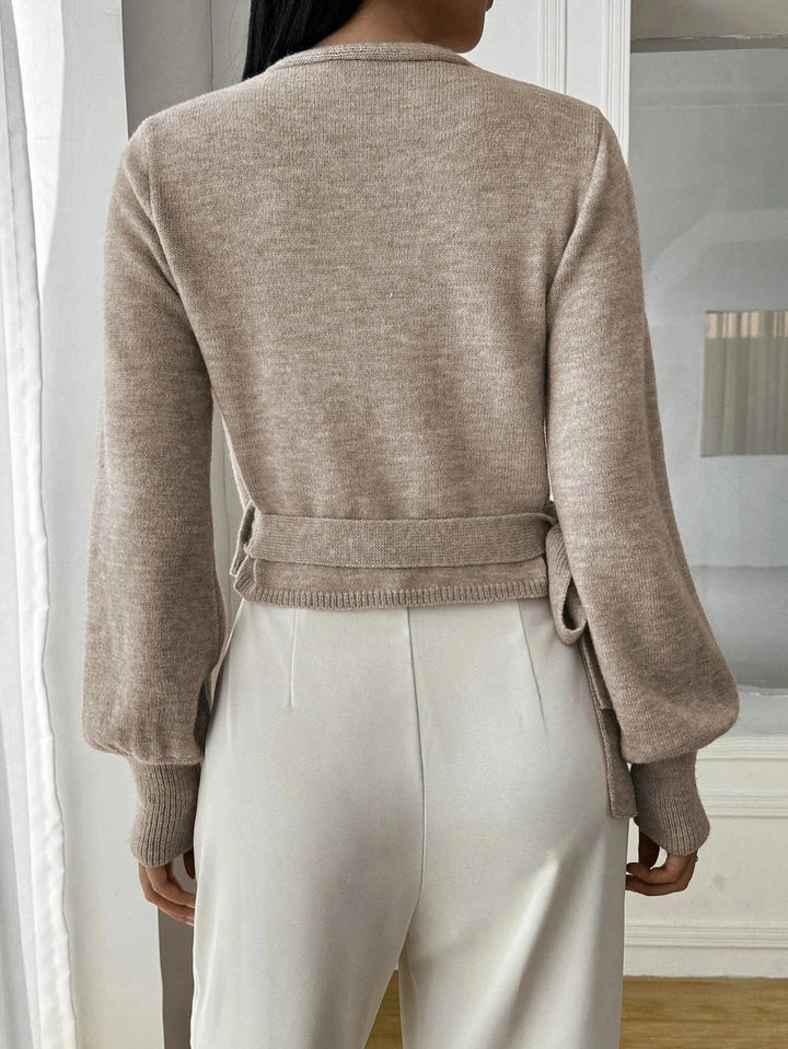 Sweter Kopertowy Damski z Wiązaniem W Talii